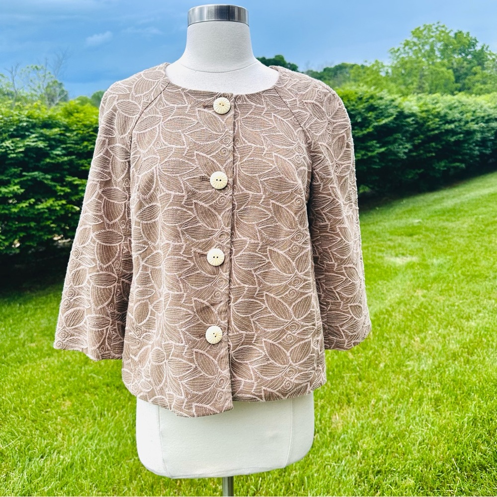 Oscar de la Renta Linen Blend Embroidered Vintage Blazer